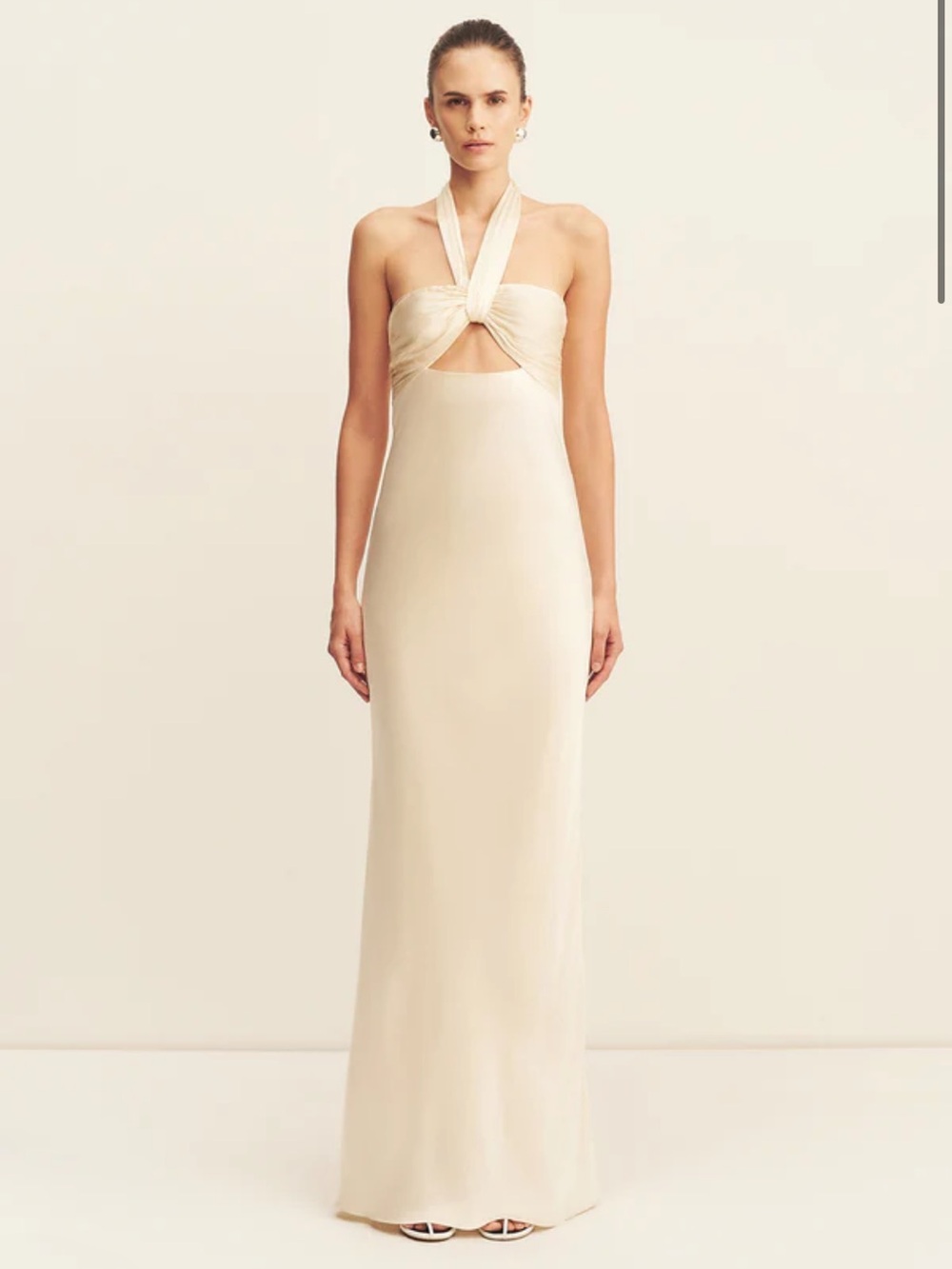 Shona Joy LA LUNE RUCHED HALTER MAXI DRESS - CREAM